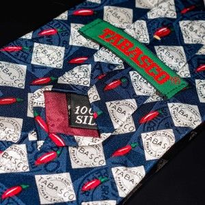 Tabasco Sauce 100% Silk Tie Navy White Logo Motif Mens Necktie USA Wide